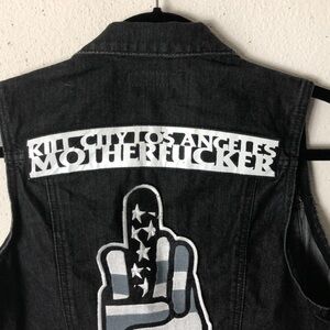 KILL CITY DEFUNCT SPIKE BIKER ROCKER GOTHIC PUNK JACKET VEST Black Denim M